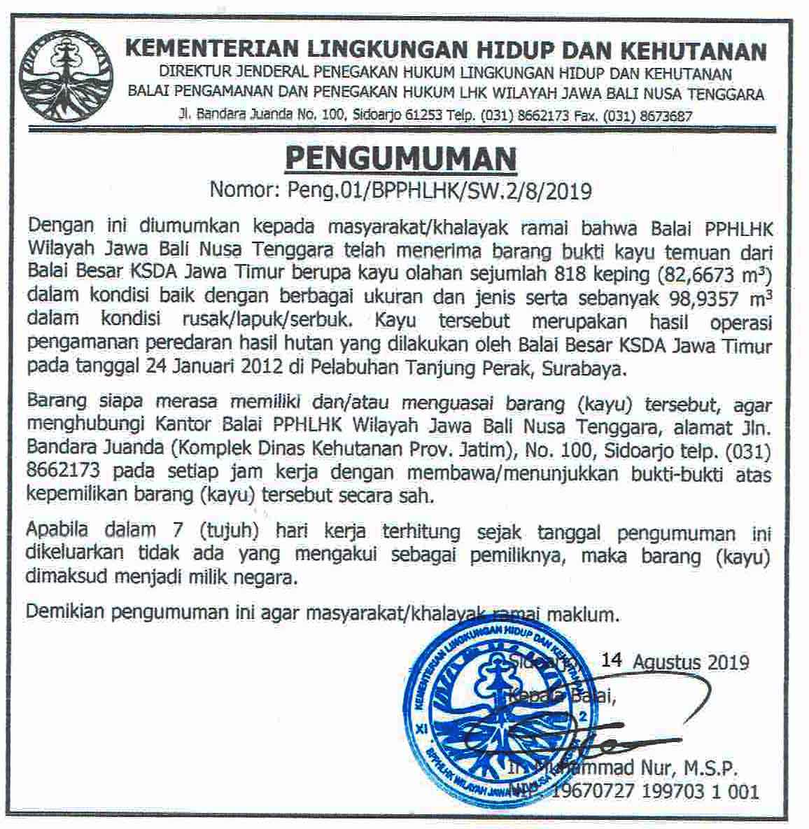 Pengumuman Penemuan Kayu Balai Gakkum Jabalnusra